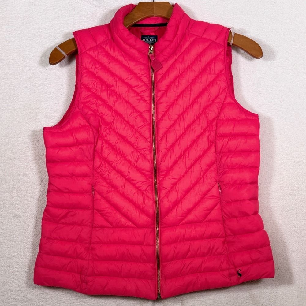Joules Brindley Quilted Puffer Vest Redcurrant Pink Chevron Zip Up Womens US 12